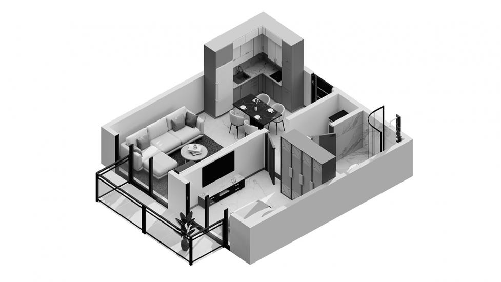 Планировка «Beachgate by Address 1br 73sqm» 1 спальня в ЖК BEACHGATE BY ADDRESS