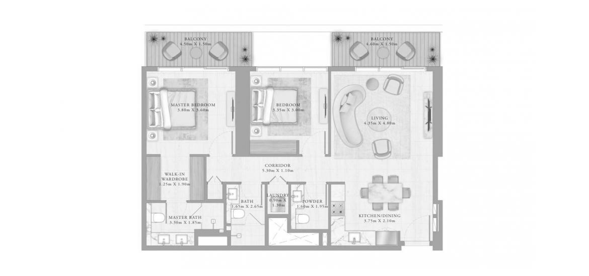 Планировка «2BR 01 108SQM» 3 комнаты в ЖК BAYVIEW BY ADDRESS RESORTS