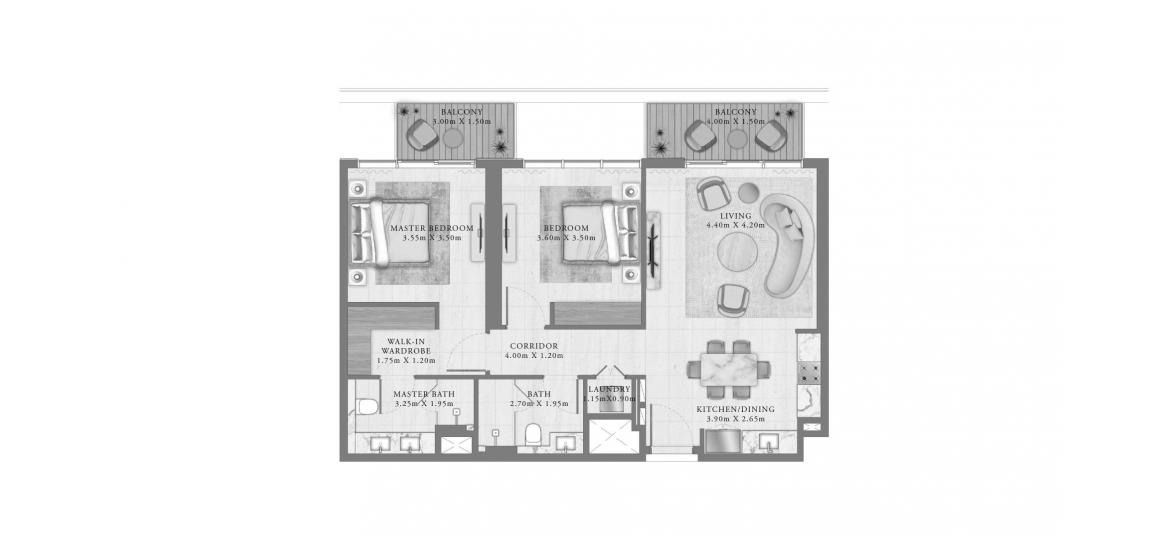 Планировка «103 SQ.M 2 BEDROOM» 3 комнаты в ЖК SEAPOINT RESIDENCES