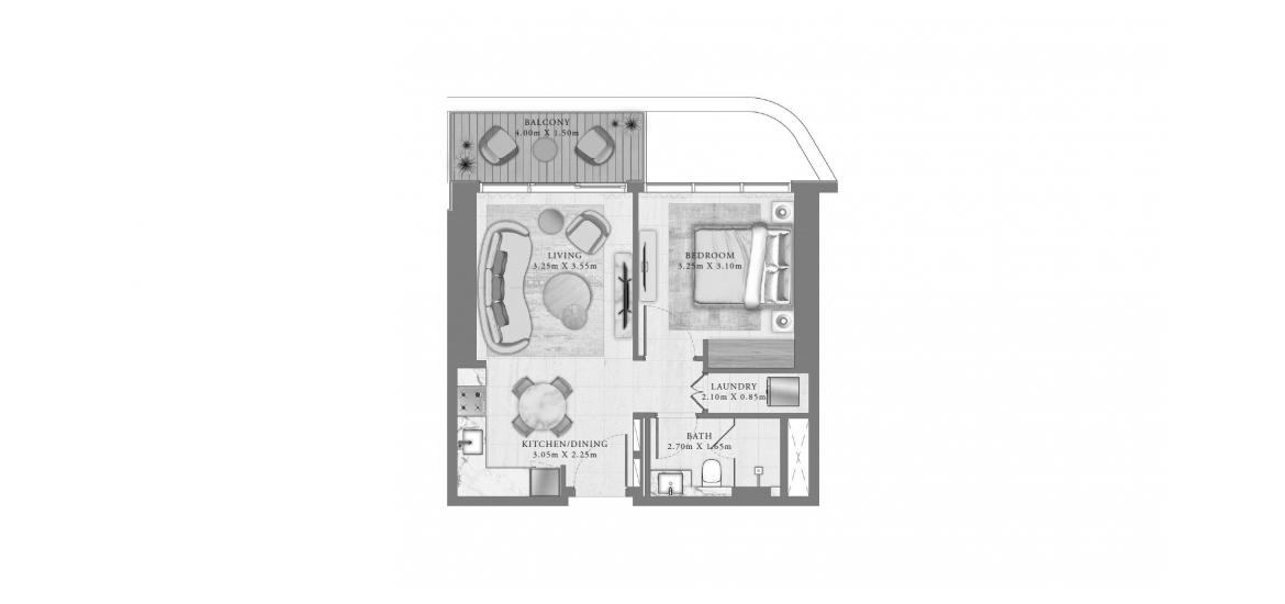 Планировка «53 SQ.M 1 BEDROOM» 2 комнаты в ЖК SEAPOINT RESIDENCES