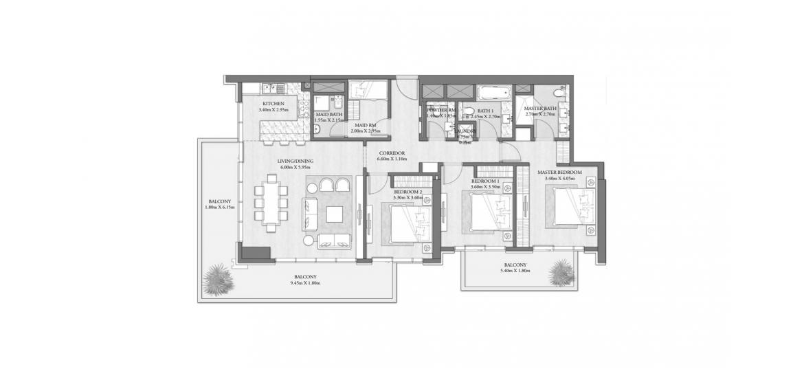 Floor plan «A», 3 bedrooms in BEACH MANSION