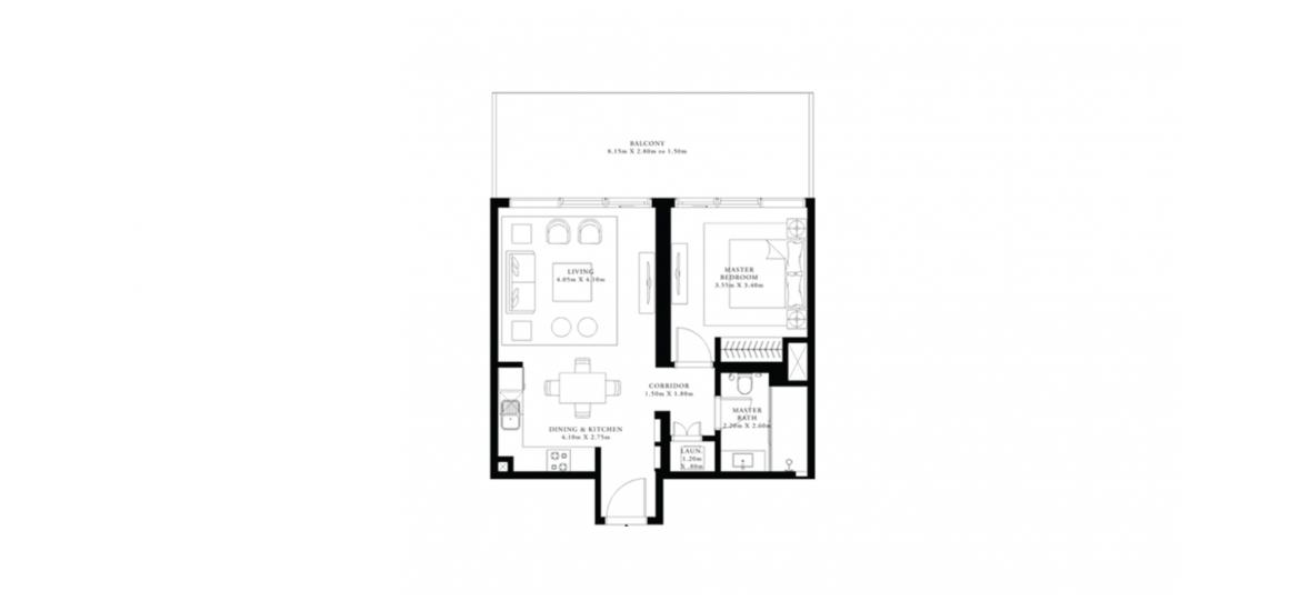 Floor plan «B», 1 bedroom in GRAND BLEU TOWER