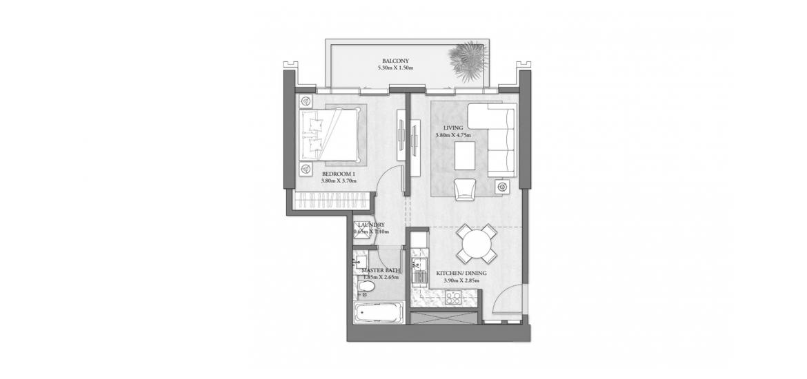 Floor plan «B», 1 bedroom in BEACH MANSION