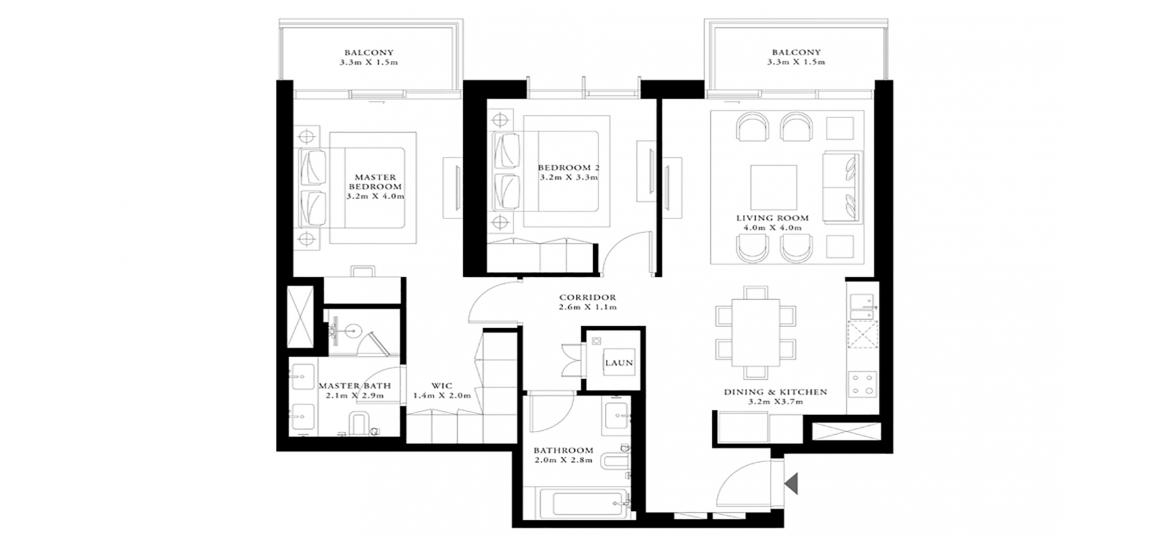 Floor plan «2BR 108SQM», 2 bedrooms in BEACH ISLE
