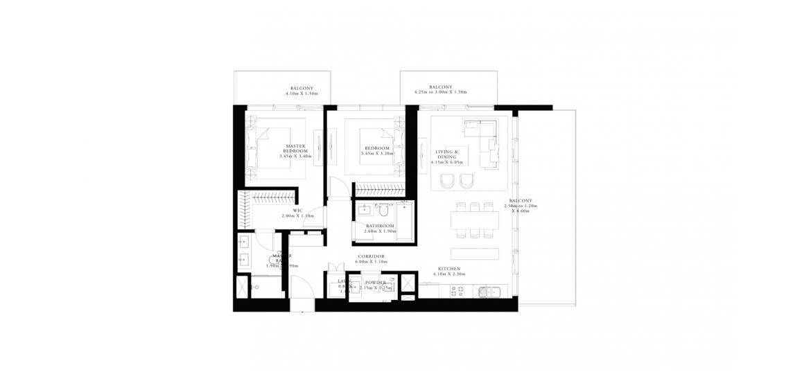 Floor plan «C», 2 bedrooms in GRAND BLEU TOWER