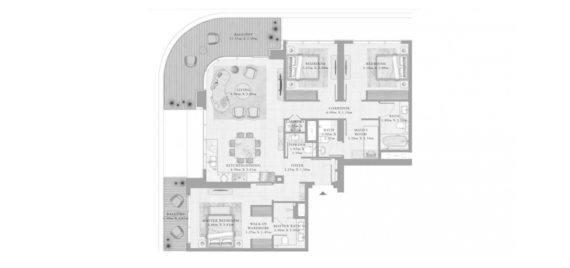 Floor plan «3BR 02 168SQM», 3 bedrooms in BAYVIEW BY ADDRESS RESORTS