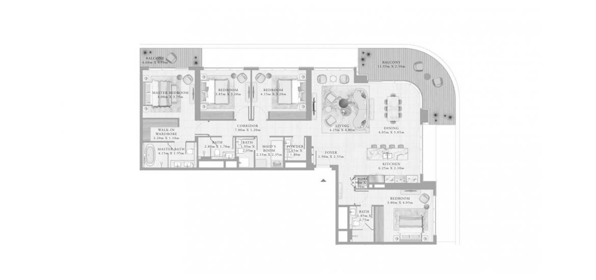 Floor plan «4BR 01 229SQM», 4 bedrooms in BAYVIEW BY ADDRESS RESORTS